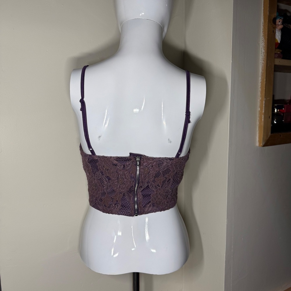 Crop Top Bustier Floral Lace Scalloped Purple Size S 4 - Picture 5 of 6
